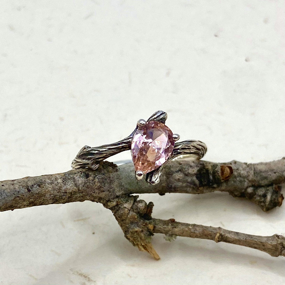 Morganite Sterling Silver Twig Ring