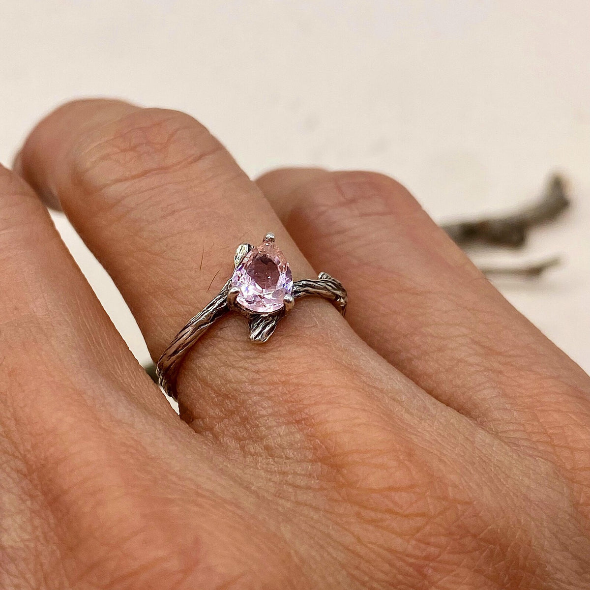 Morganite Sterling Silver Twig Ring