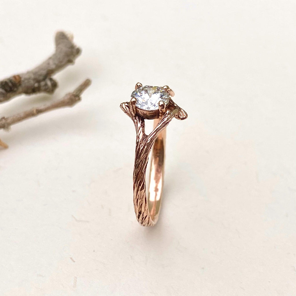 Lab-Grown Diamond 14K Rose Gold Maple Leaf Ring