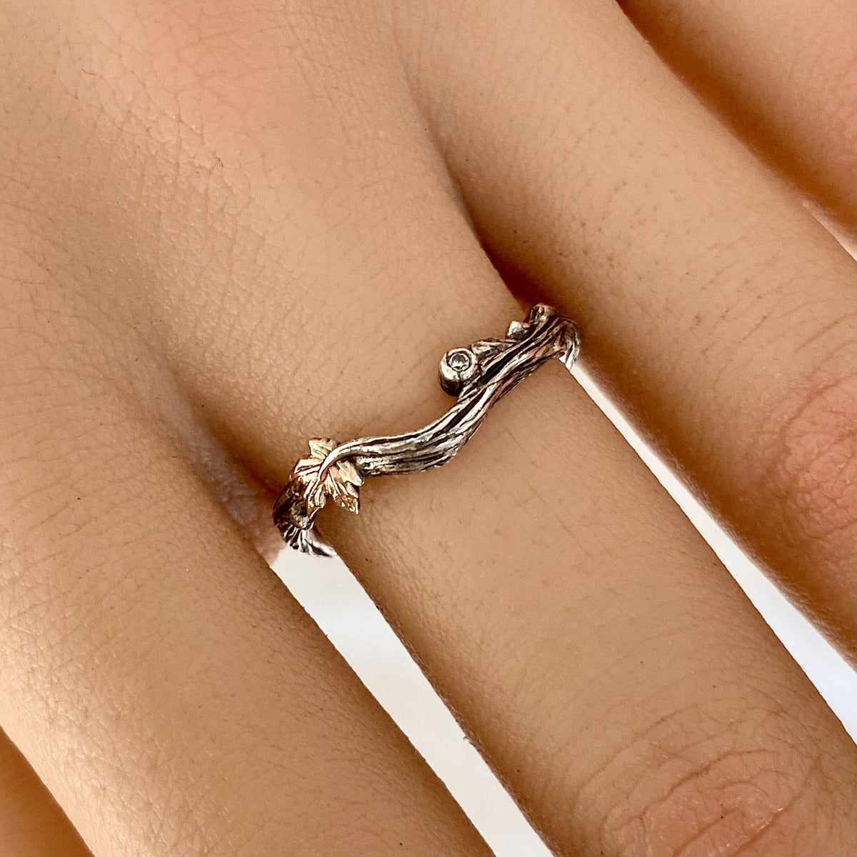 Zircon Sterling Silver Maple Leaf Ring