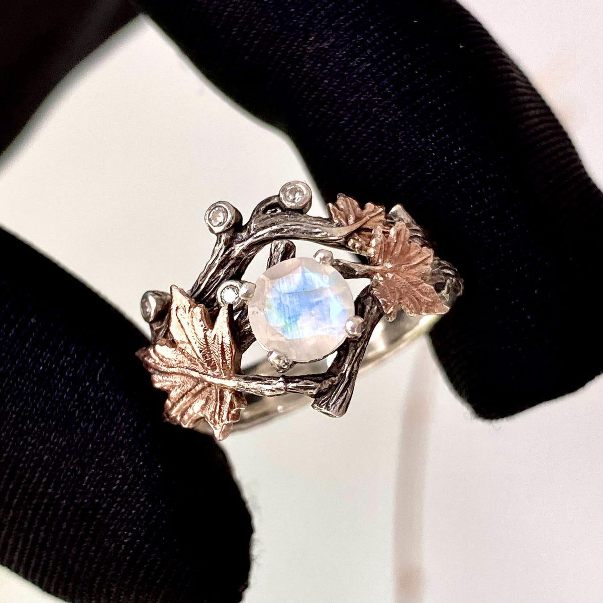 Moonstone Sterling Silver Maple Leaf Ring