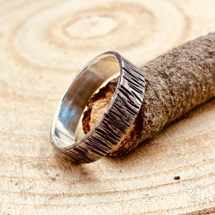 Fine Silver Tree Bark Ring