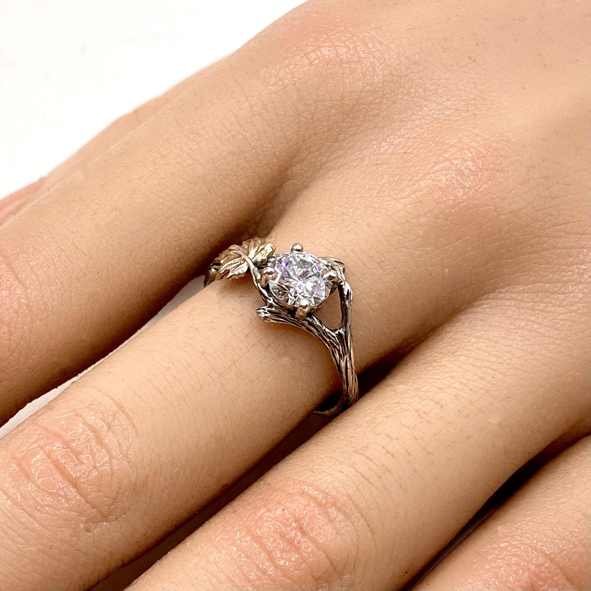 Lab-Grown Diamond 14K White Gold Maple Leaf Ring Set