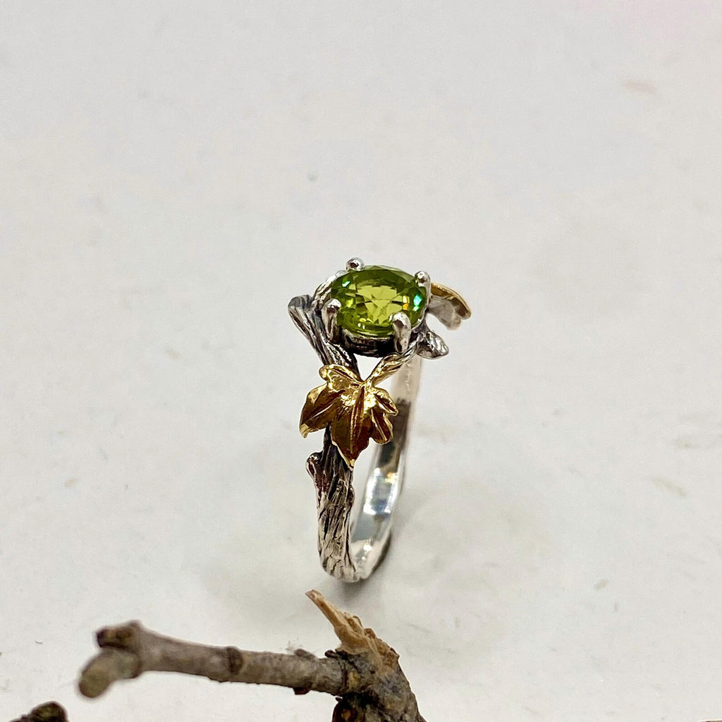 Peridot Sterling Silver Twig Ring