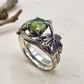 Moss Agate Sterling Silver Maple Leaf Ring Set