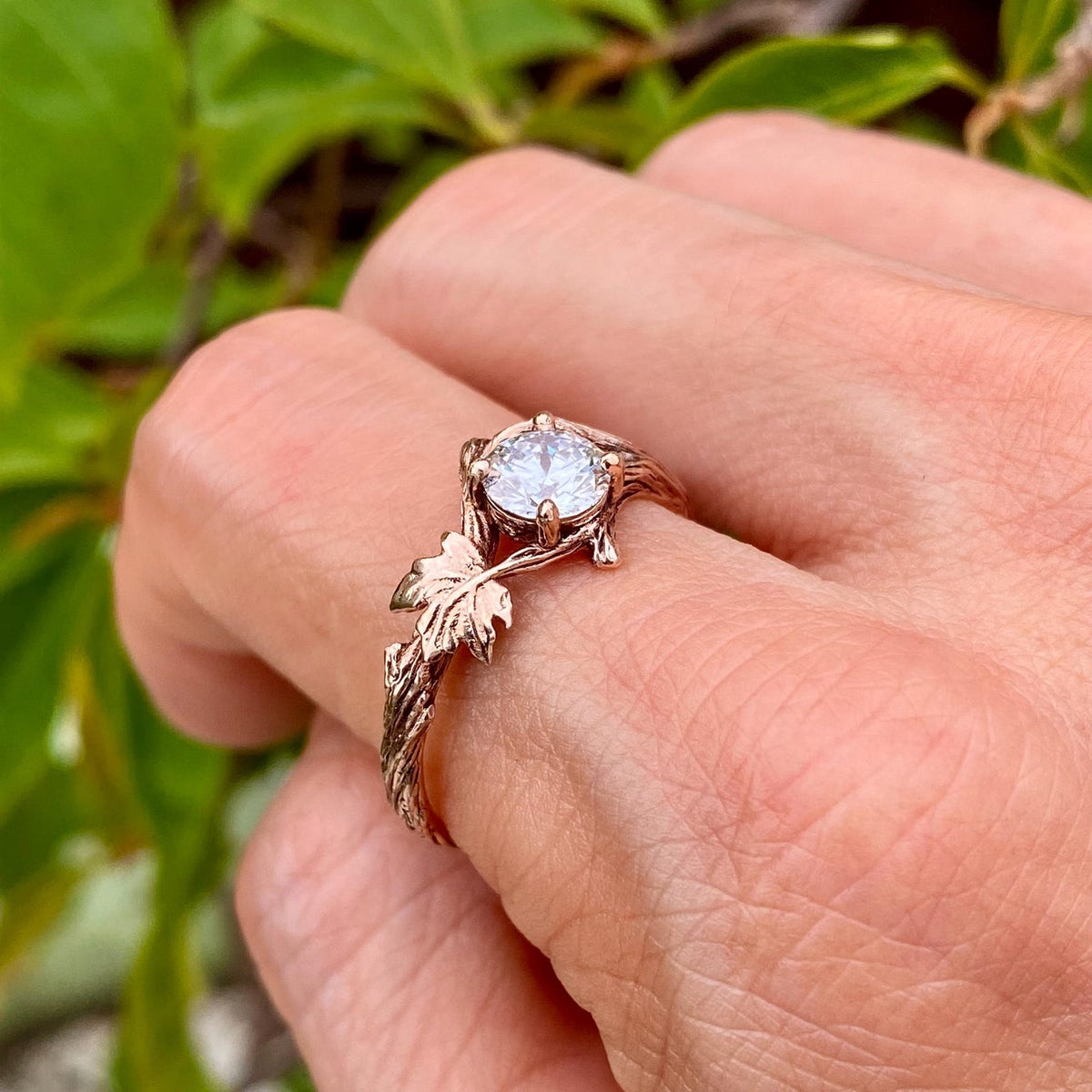 Lab-Grown Diamond 14K Rose Gold Maple Leaf Ring