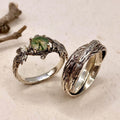 Moss Agate Sterling Silver Maple Leaf Ring Set