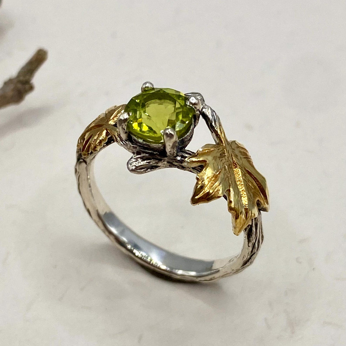 Peridot Sterling Silver Twig Ring