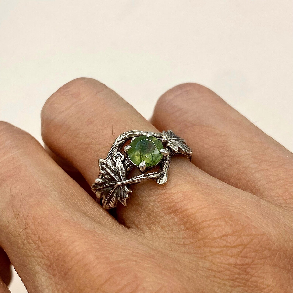 Moss Agate Sterling Silver Maple Leaf Ring Set