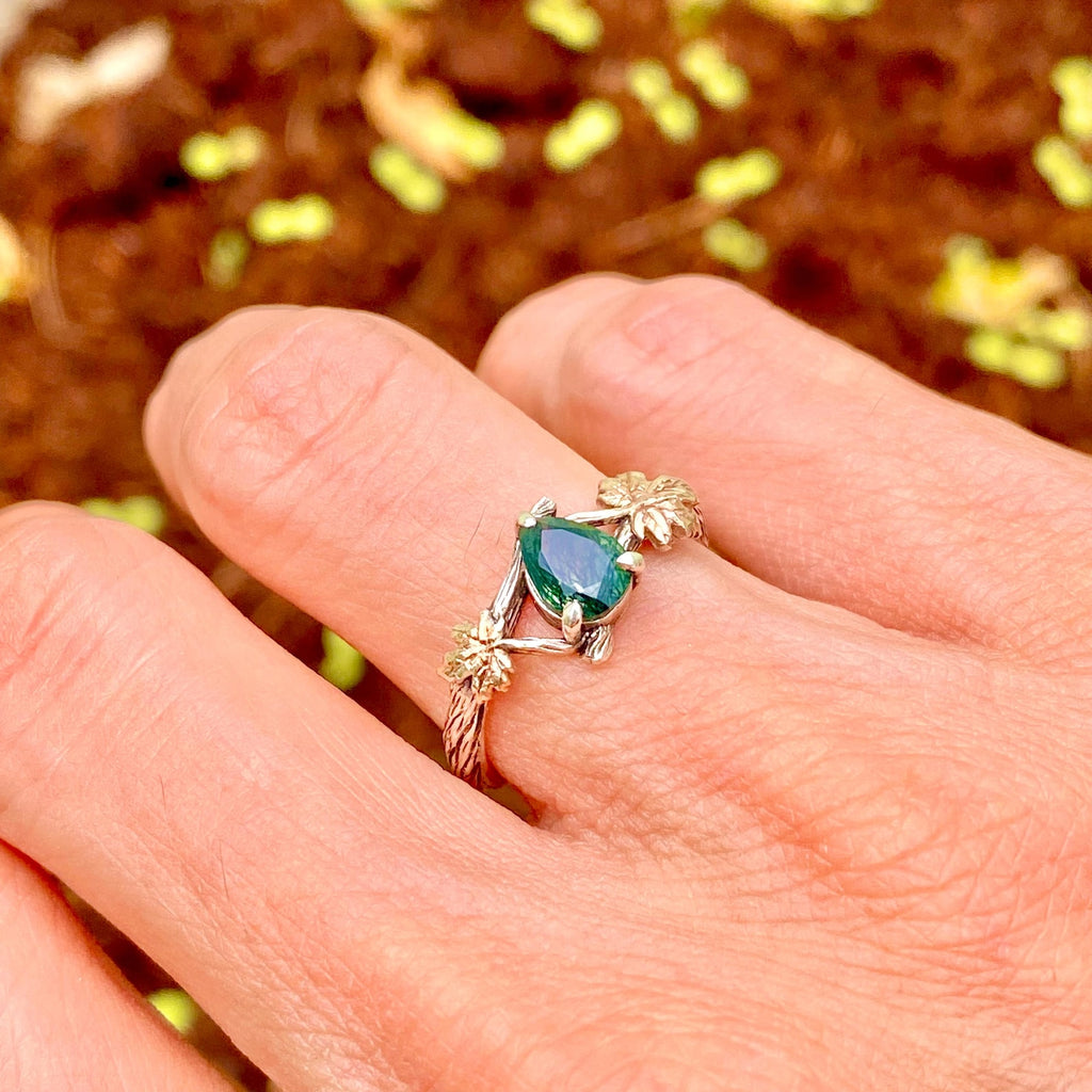 Moss Agate Sterling Silver Maple Leaf Ring
