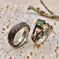 Moss Agate Sterling Silver Twig Ring Set