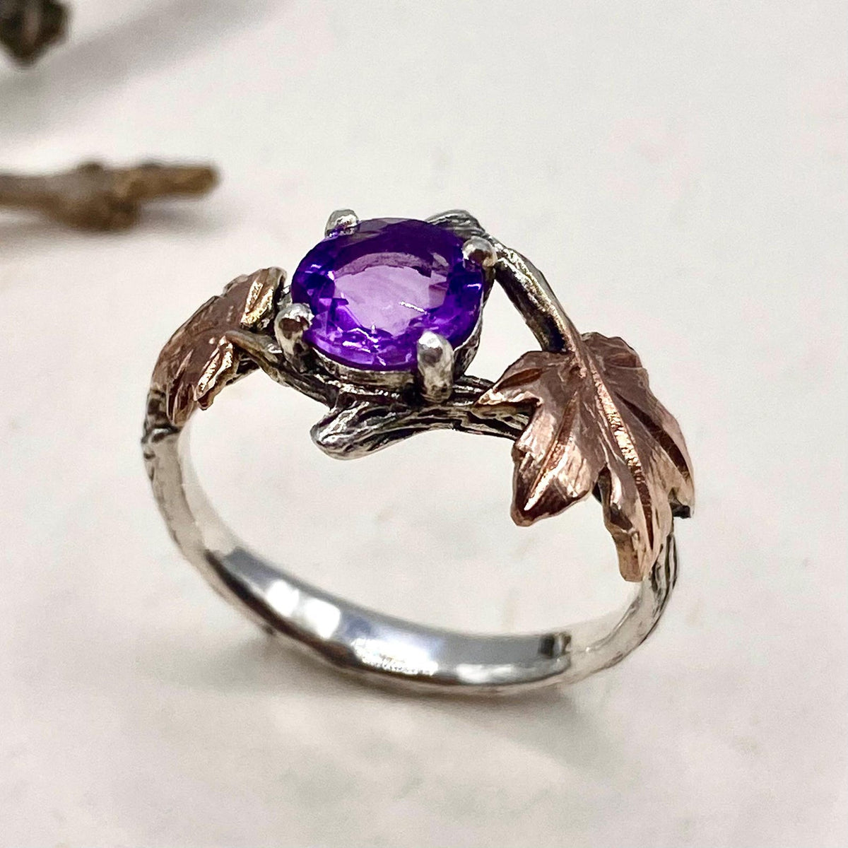 Amethyst Sterling Silver Twig Ring