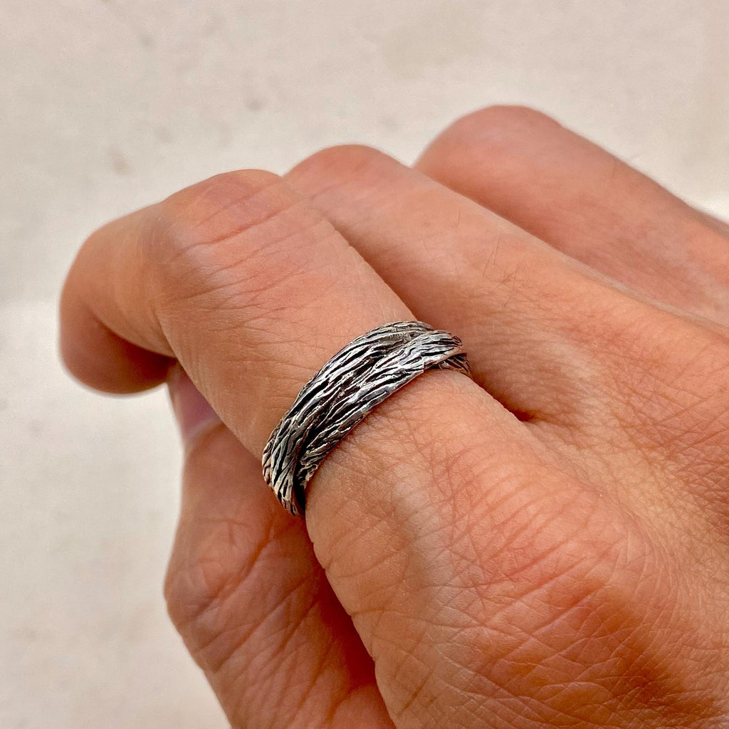 Moss Agate Sterling Silver Twig Ring Set