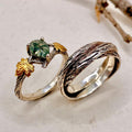 Moss Agate Sterling Silver Twig Ring Set