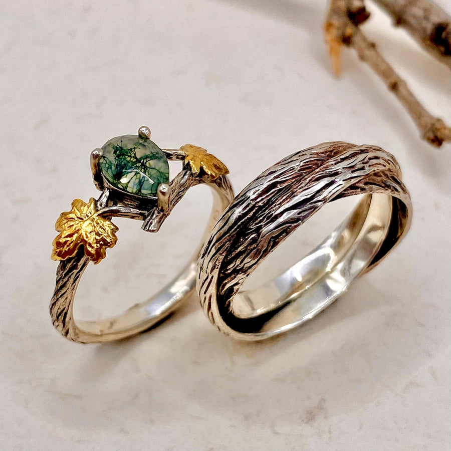 Botanical silver wedding rings