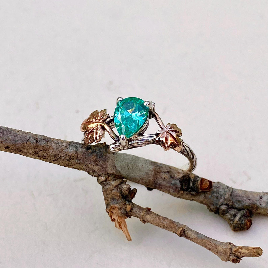 Paraiba Sterling Silver Maple Leaf Ring