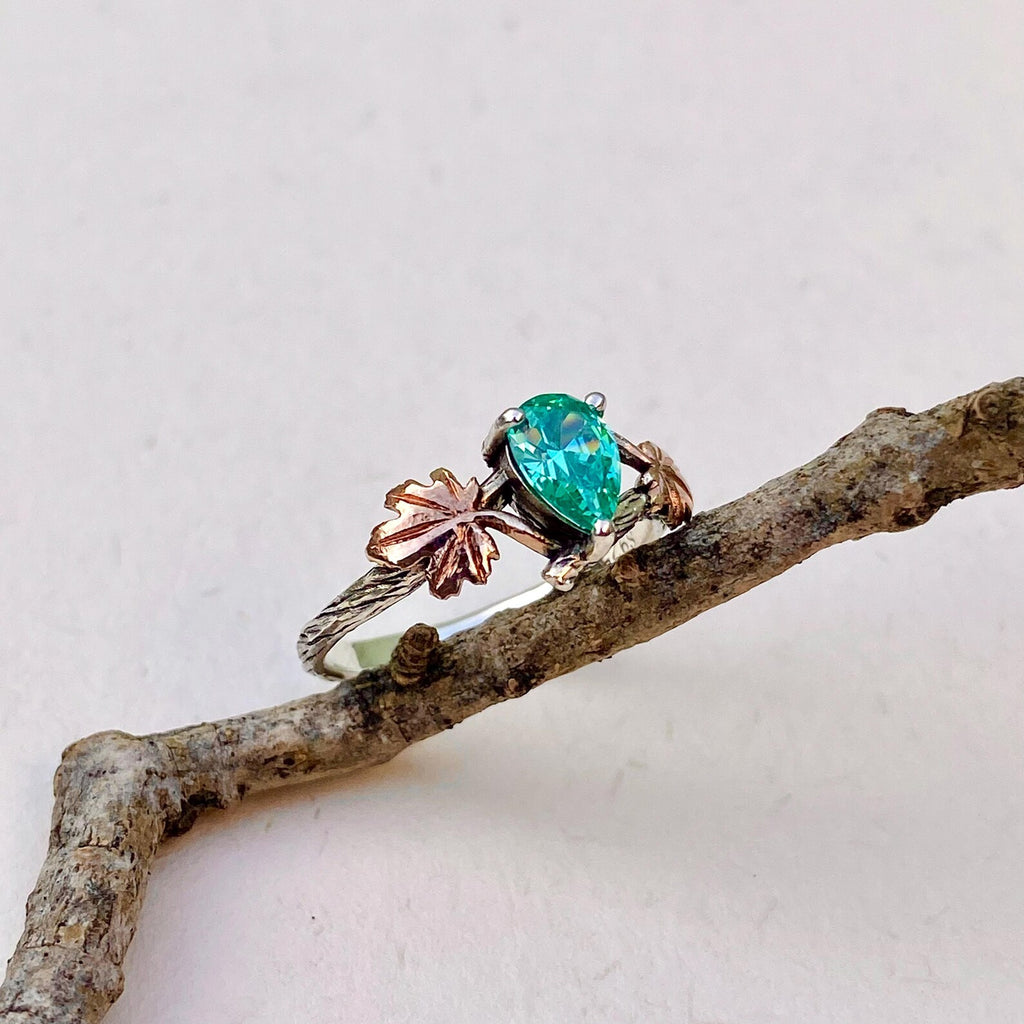 Paraiba Sterling Silver Maple Leaf Ring