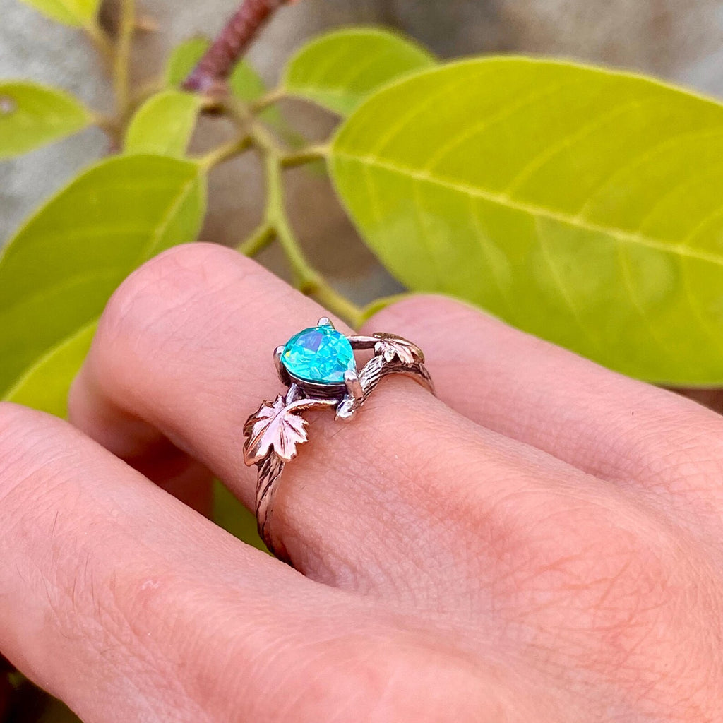 Paraiba Sterling Silver Maple Leaf Ring