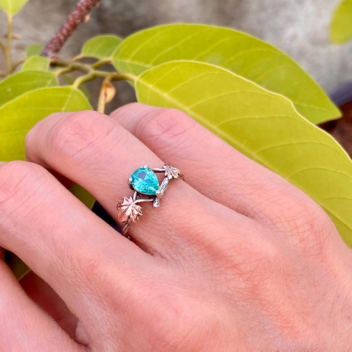 Paraiba Sterling Silver Maple Leaf Ring