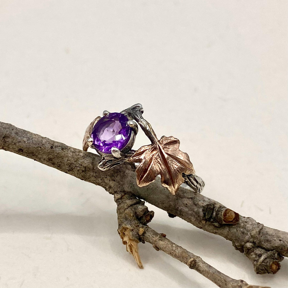 Amethyst Sterling Silver Twig Ring