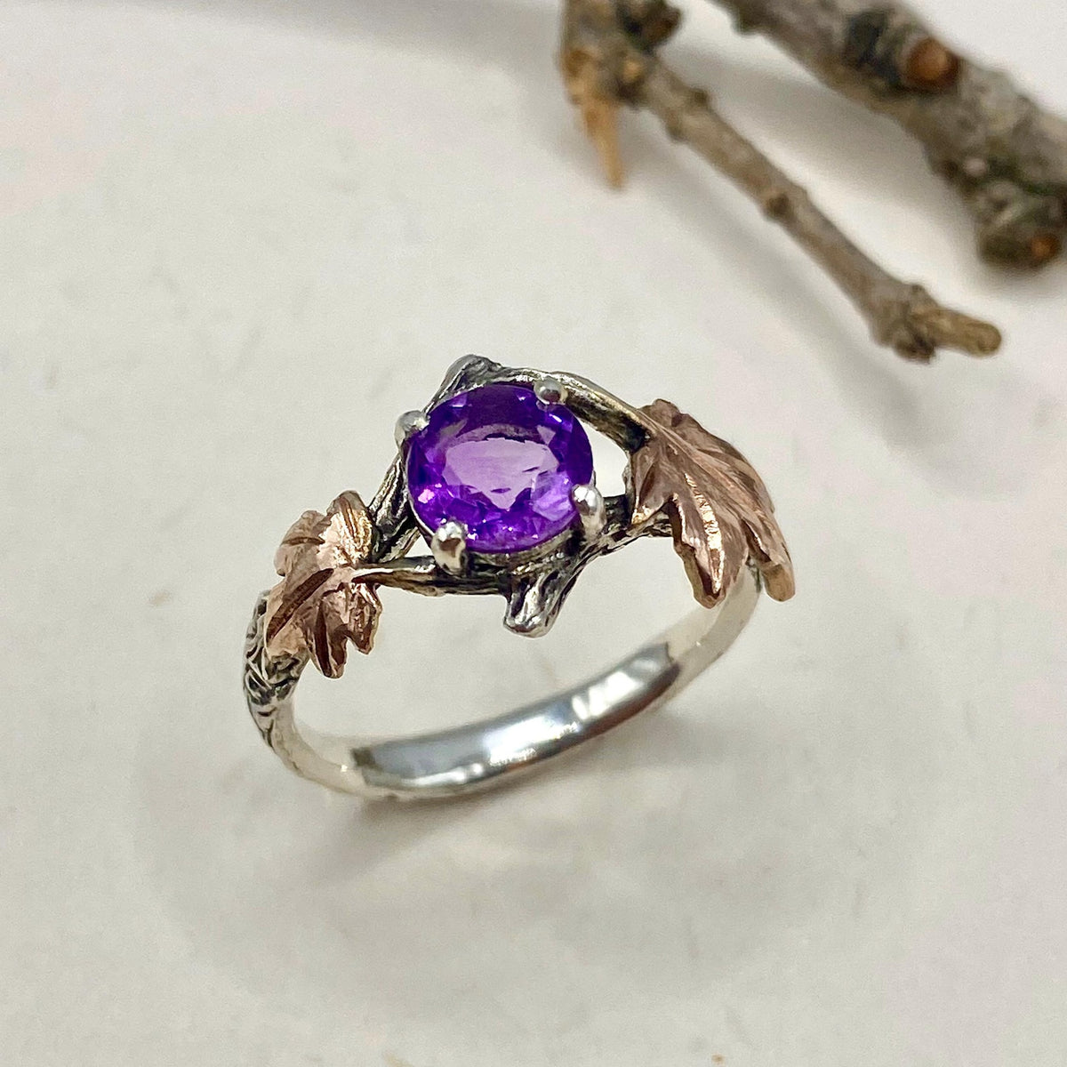 Amethyst Sterling Silver Twig Ring