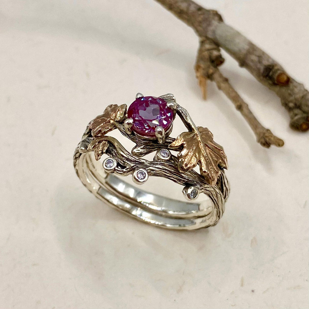 Alexandrite Sterling Silver Twig Ring Set