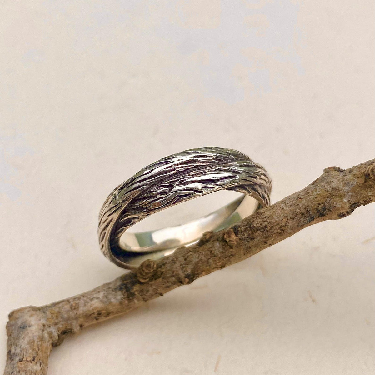 Moss Agate Sterling Silver Oak Leaf Ring Set
