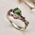 Moss Agate Sterling Silver Oak Leaf Ring
