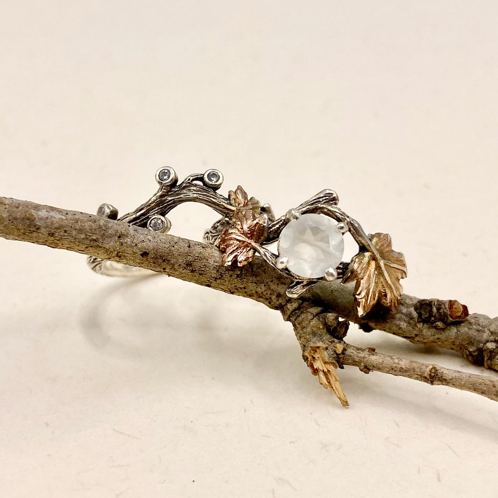 Moonstone Sterling Silver Maple Leaf Ring