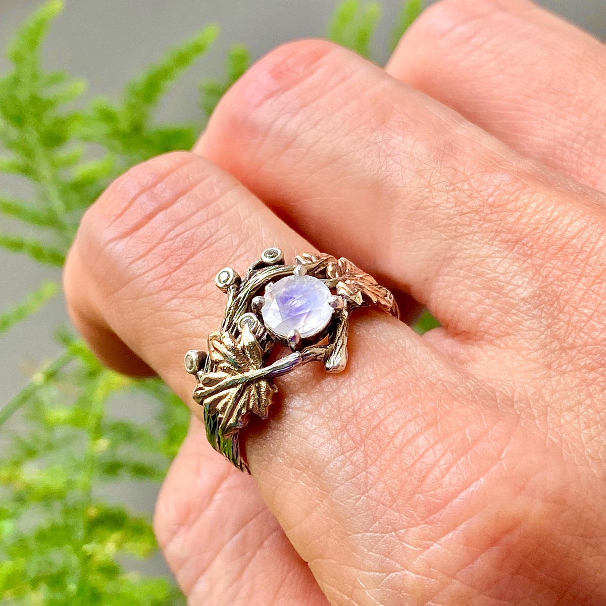 Moonstone Sterling Silver Maple Leaf Ring