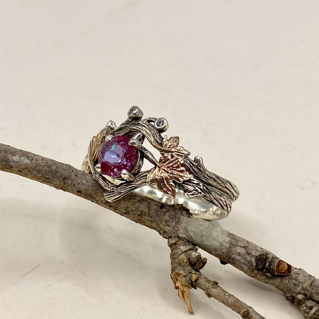 Alexandrite Sterling Silver Twig Ring Set