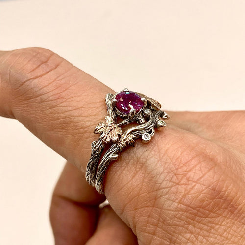 Alexandrite Sterling Silver Twig Ring Set