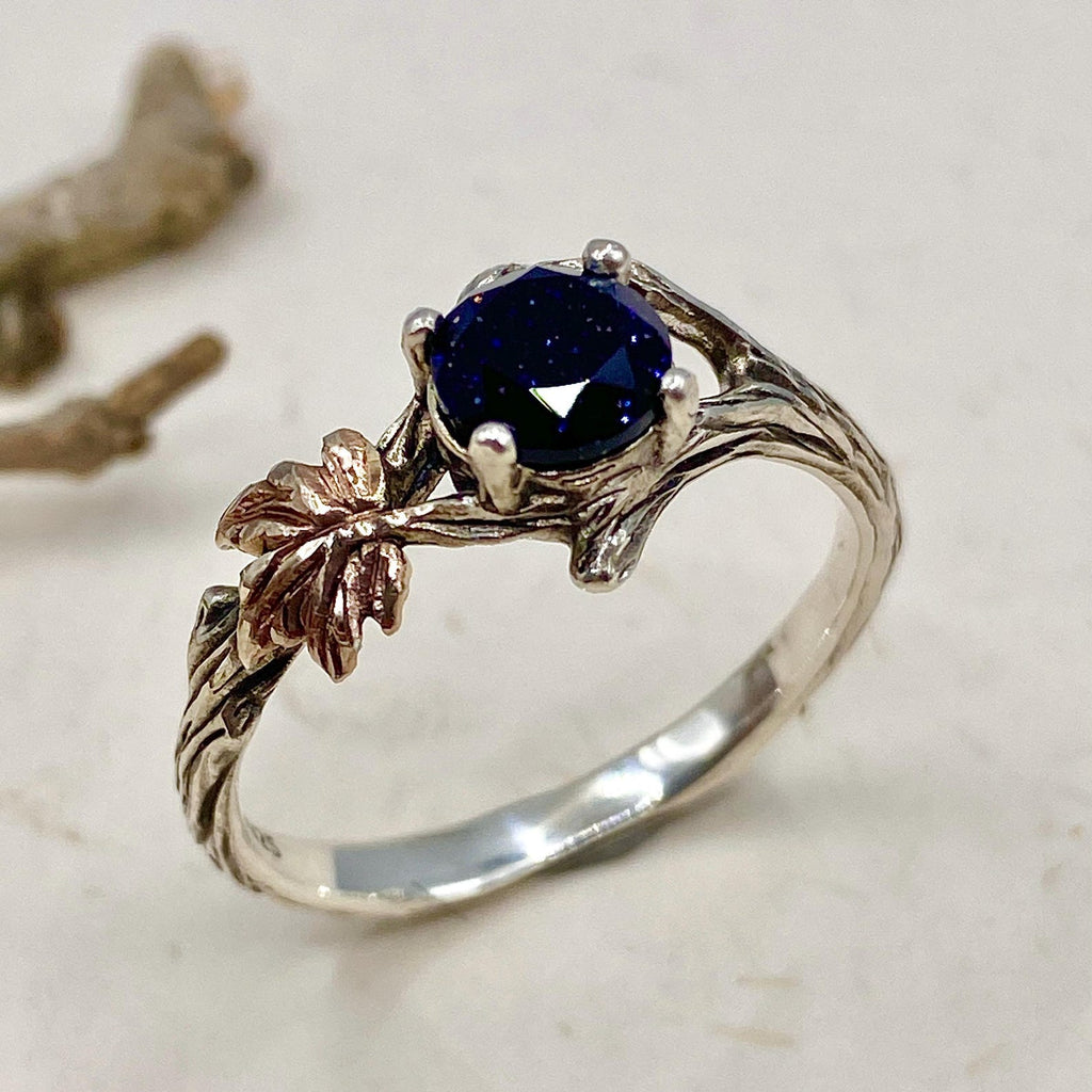 Blue Sandstone Sterling Silver Maple Leaf Ring