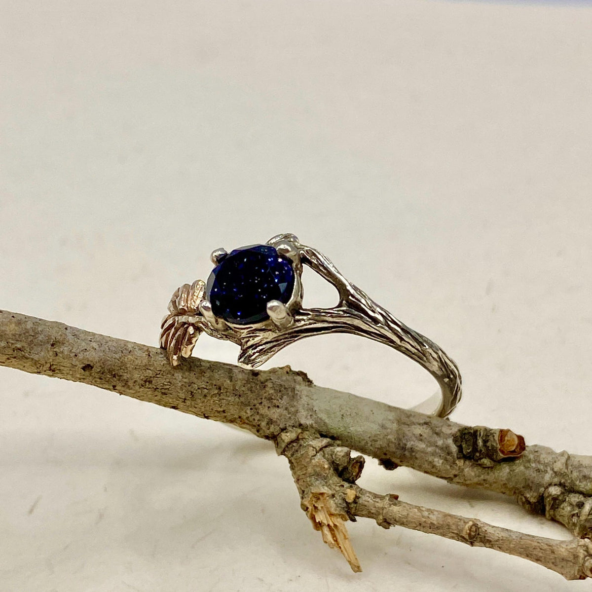 Blue Sandstone Sterling Silver Maple Leaf Ring