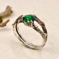 Emerald Sterling Silver Oak Leaf Ring