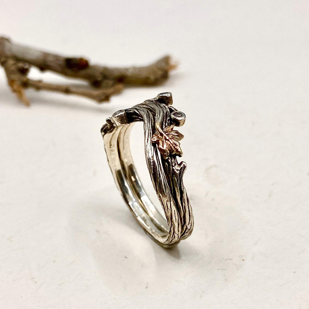 Zirconia Sterling Silver Maple Leaf Ring