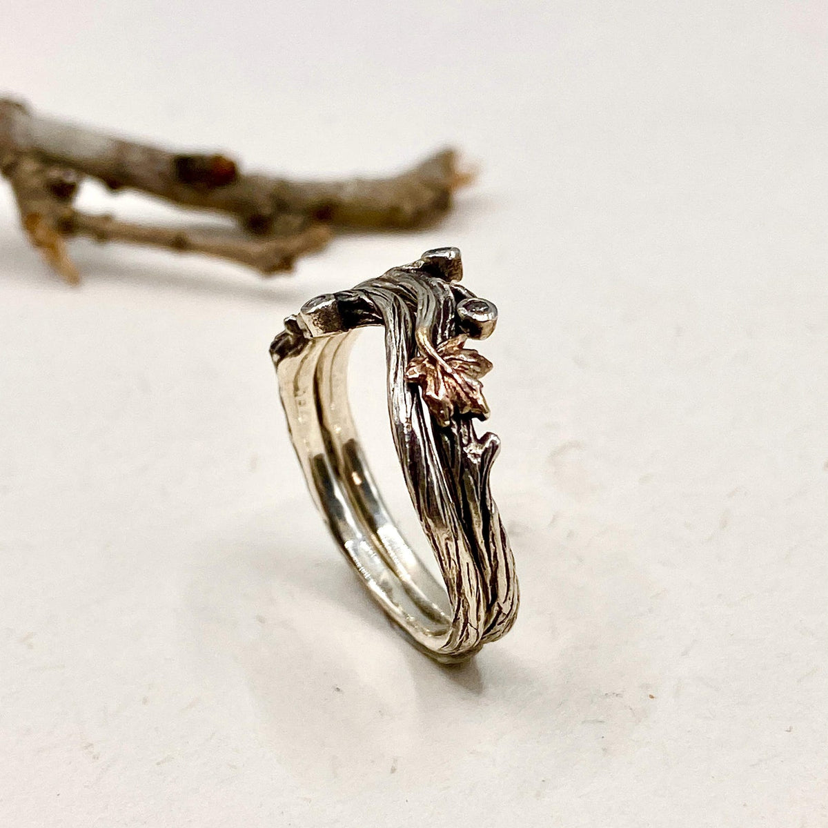 Zirconia Sterling Silver Maple Leaf Ring