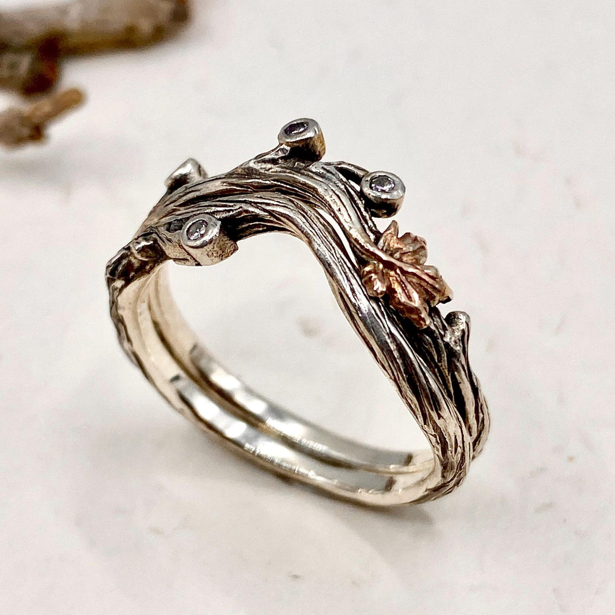 Zirconia Sterling Silver Maple Leaf Ring