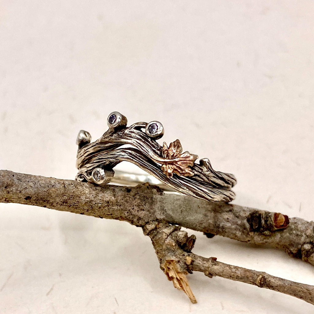 Zirconia Sterling Silver Maple Leaf Ring