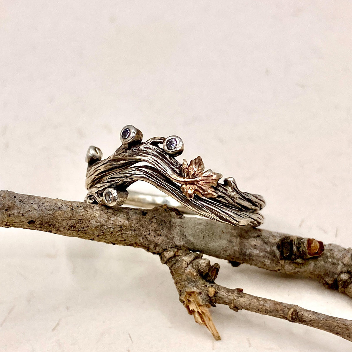 Zirconia Sterling Silver Maple Leaf Ring