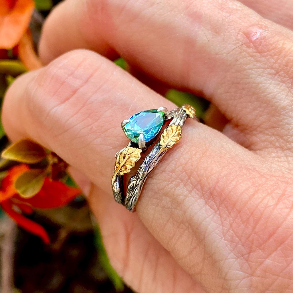 Aquamarine Sterling Silver Oak Leaf Ring