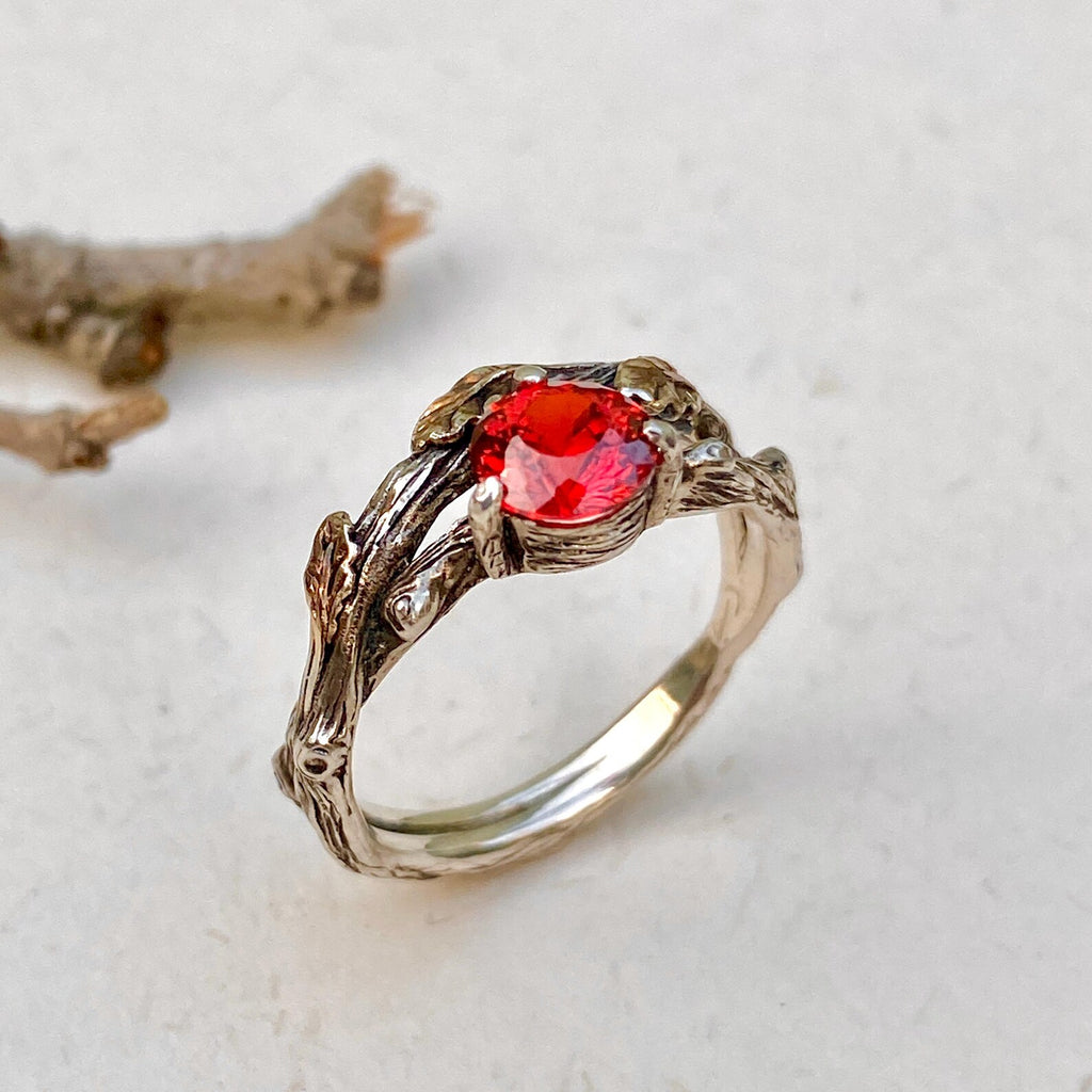 Padparadscha Sterling Silver Oak Leaf Ring