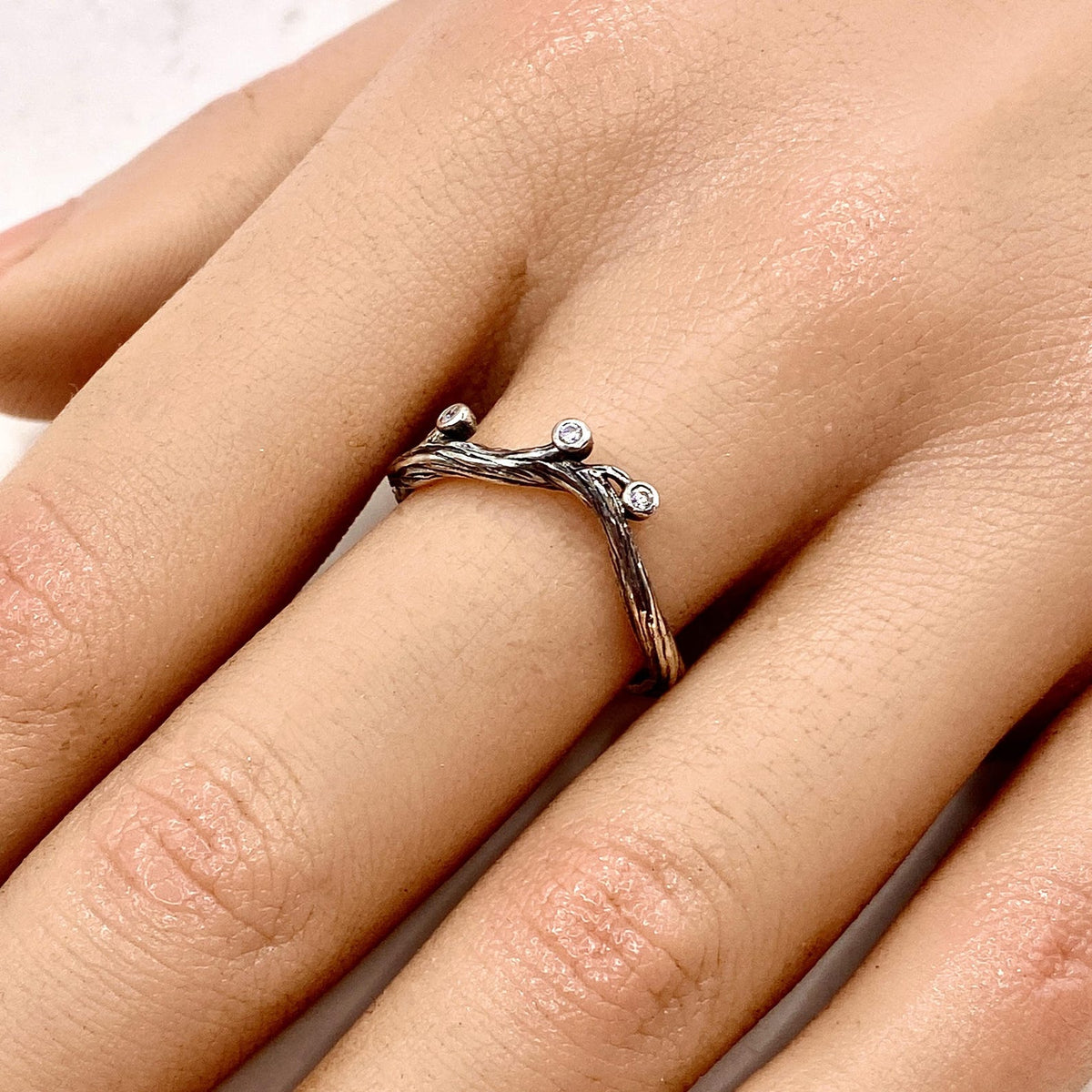 Zircon Sterling Silver Twig Ring