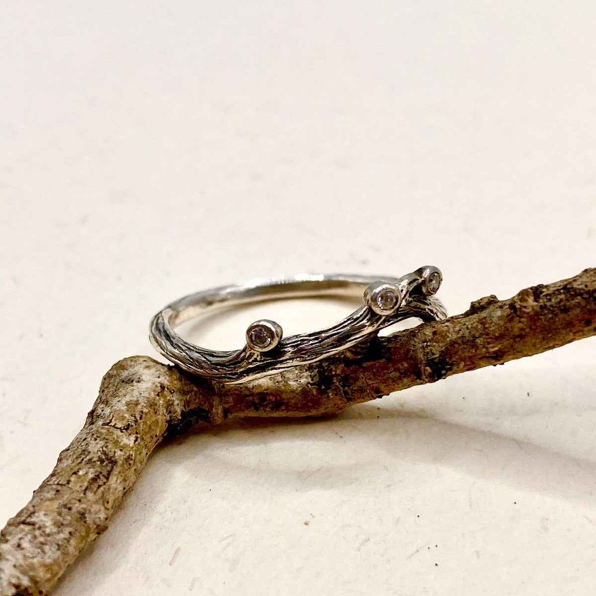 Zircon Sterling Silver Twig Ring