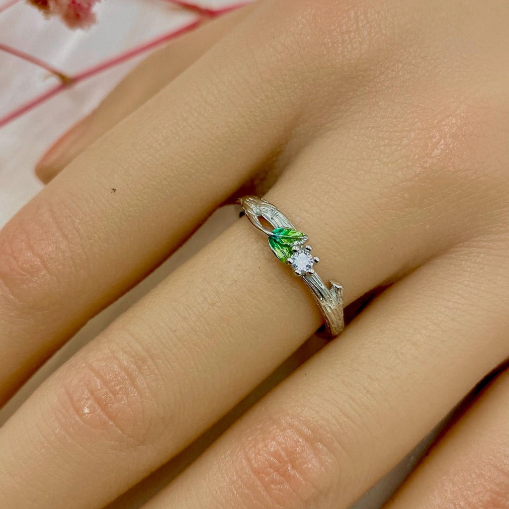 Sterling Silver Enamel Leaf Adjustable Couple Rings