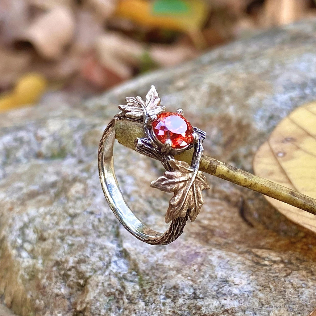 Padparadscha Sterling Silver Twig Ring