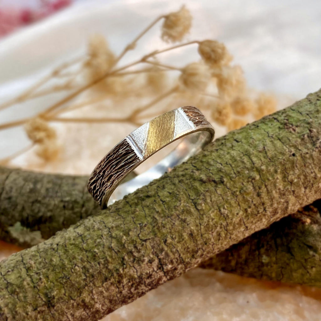 Fine Silver Geometric Bark Ring
