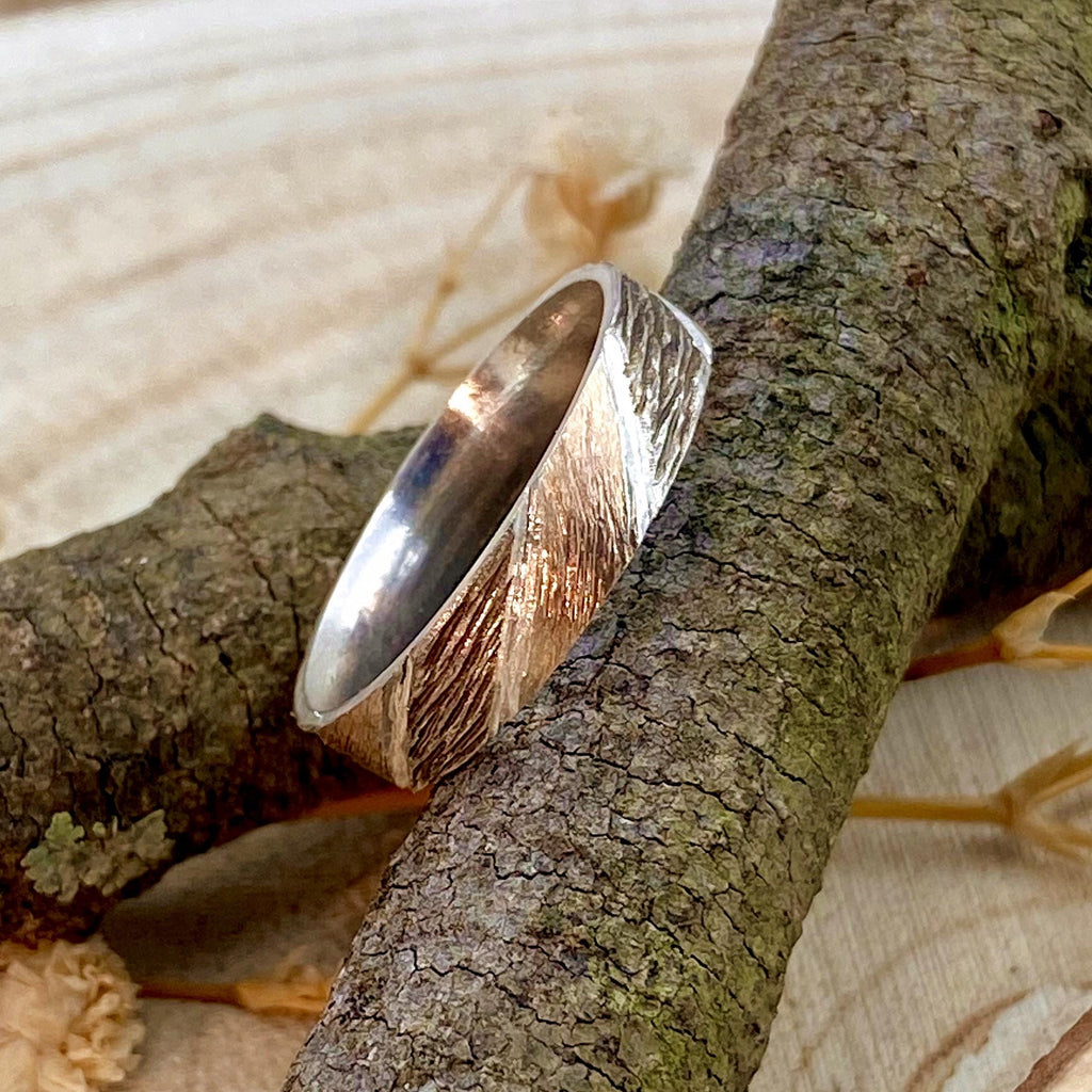 Fine Silver Geometric Bark Ring