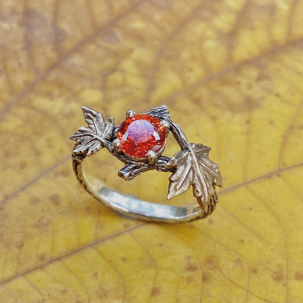 Padparadscha Sterling Silver Twig Ring