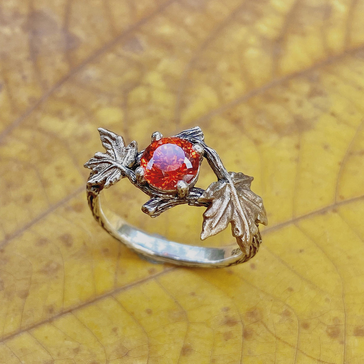 Padparadscha Sterling Silver Twig Ring